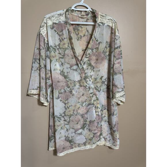 Vtg Only Hearts Floral Laced Robe Coquette Fairy Milk Maid Renaissance - Picture 1 of 11